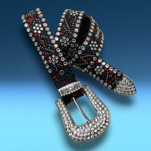 Kippys Belt Swarovski Crystal Cowgirl Western Black Leather Bling Handmade Sz 36